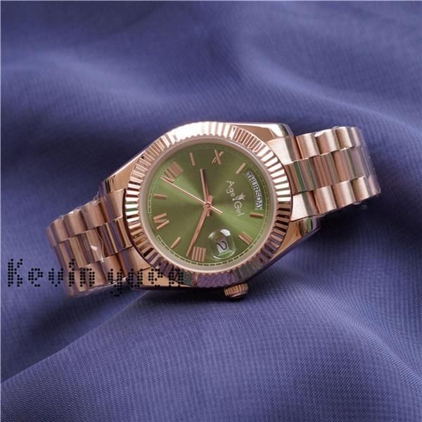 

wristwatches men daydate rose gold silver black green watch automatic mechanical stainless steel sapphire, Slivery;brown