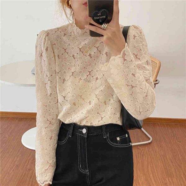 

comelsweet stand lace stylish female basic shirts arrival embroidery flowers women all match blouses 210515, White