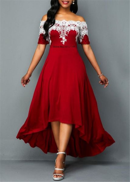 

casual dresses plus size 5xl one-shoulder lace irregular dress female slim backless elegant ol party summer, Black;gray