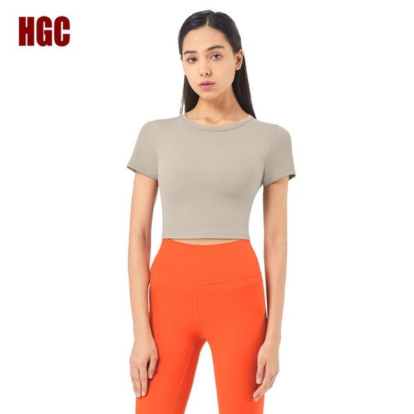 

yoga outfit sports women short sleeve shirt naked-feel fabric gym female elastic fitness sweat running pullover workout blouse