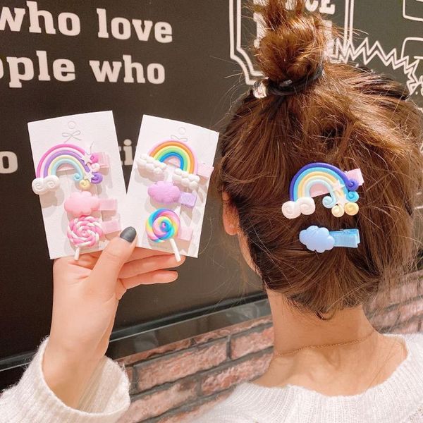 

hair accessories 3 pcs/set lovely kids children hairpins cartoon rainbow candy hairpin cute cloud clip girls fashion, Slivery;white