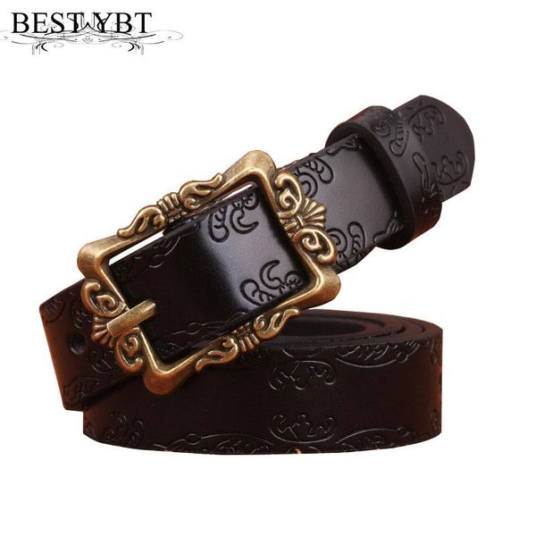 

belts ybt women's imitation leather alloy pin buckle belt retro waistband trousers fashion embossed butterfly decoration, Black;brown