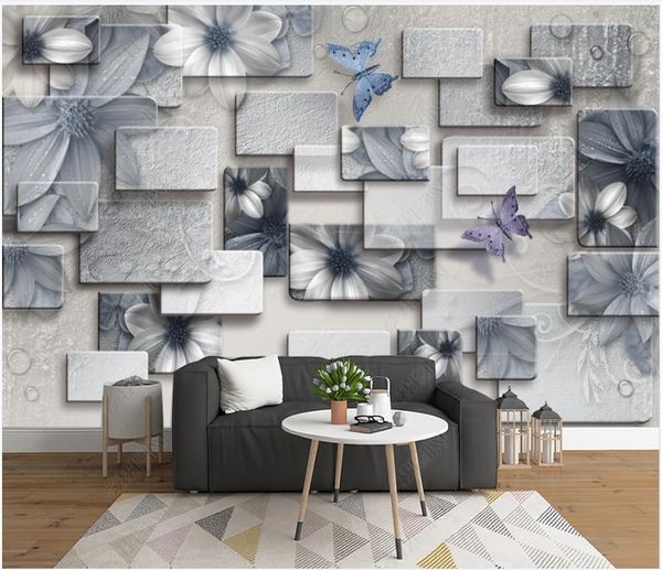 Papel de parede de fotos personalizadas 3d murais papel de parede moderno moderno flor abstrata flor quadrado cenário papéis de parede home decor pintura