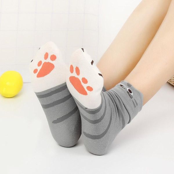 

socks & hosiery cartoon cute cat winter lovely student 3d animal ear medium tube cotton women, Black;white