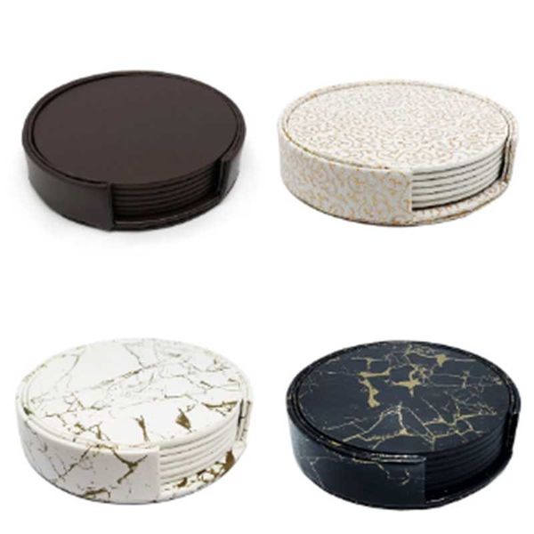 

mats & pads pu leather marble cup mat coffee pad circular tea heat insulation table