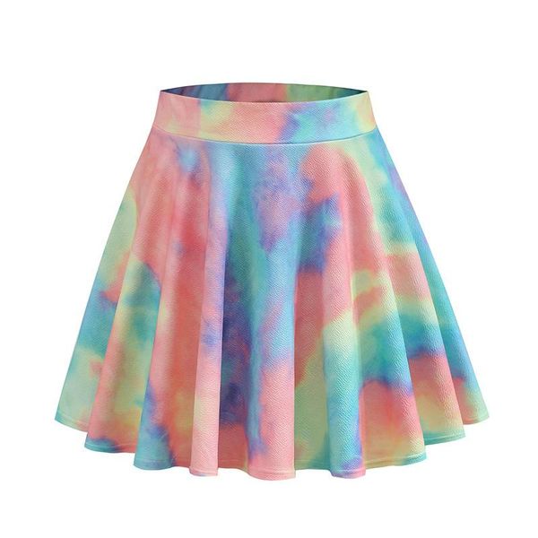

skirts 2021 skirt cross border women's fashion short high waist elastic tie dye printed, Black