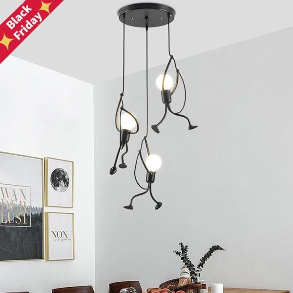 

nordic cartoon doll led pendant lamp creative iron climbing man light hanging for kids children bedroom wall