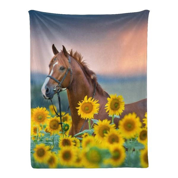 

Custom Super Soft Throw Blanket Fleece Blanket for Sofa Bed Gift Red Horse Sunflowers (30X40inch)
