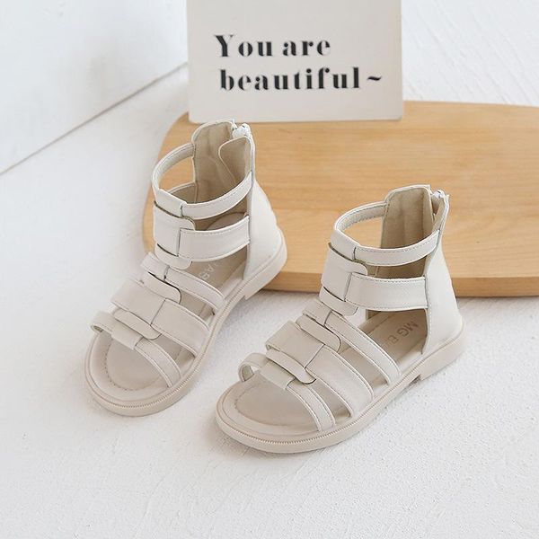 

baby girl roman sandals 2021 summer soft-soled princess shoes rear zipper low-heeled flat-soled girls 22-31, Black;red