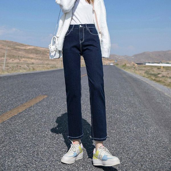 

women's jeans original blue black fashion high waist straight split loose elastic smoke tube ankle-length pants mom