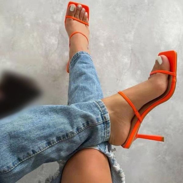 

women square toe slippers woman high heels slides female 2021 summer party thin heel shoes for ladies footwear big size, Black