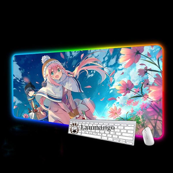 

mouse pads & wrist rests yuru camp pad with rgb desk gaming accessories keyboard gamer mausepad backlight extended xxl large mause mats