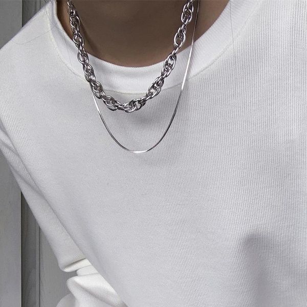 

chains trendy jewelry hip hop necklace selling silvery plating simply design two layer chain for girl women gifts, Silver