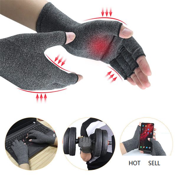 

therapy compression gloves dispensing non-slip pressure gloves half finger fitness gloves arthritis joint pain relief, Black;red