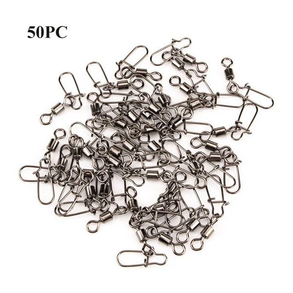 

50pcs fishing connector barrel swivels snap rolling swivel for fishhook link tackle accessories hooks