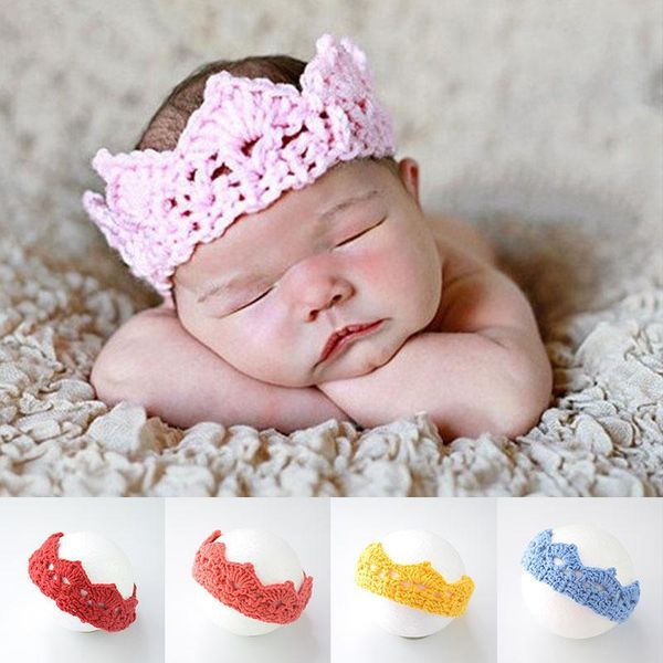 

caps & hats born pography props solid color crown knit baby headband hat accessories for girls, Yellow