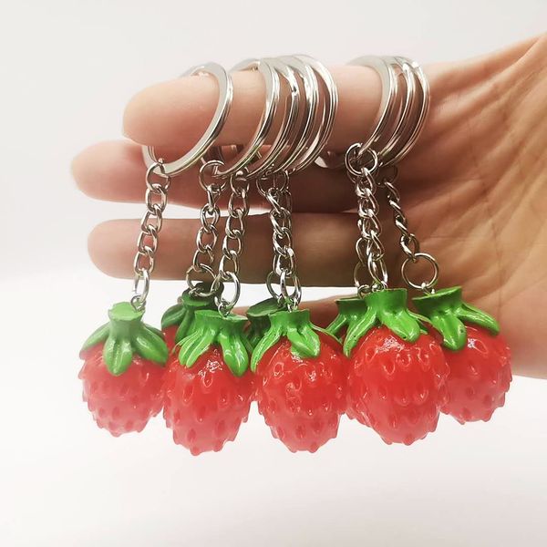 

2021 fashion keychain simulation strawberry key ring creative fruit series bag pendant diy jewelry accessories activity gift, Silver