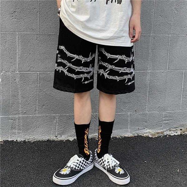 Harajuku Männer Shorts Streetwear Eisenkette Muster Jogger Wo Sommer Lose elastische Taille Hip Hop Skateboard 210714