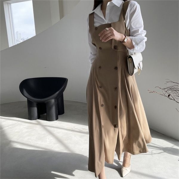 

s-xl spring 2 piece suit long sleeve vintage women dresses female blusas girls dress suits v neck robe femme vestido blouse 210423, White