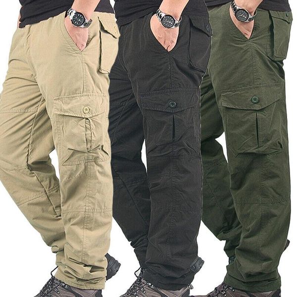 

men's pants men working winter warm thermals cargo pocket thick trouser for outdoor fashion pantalones hombre, Black