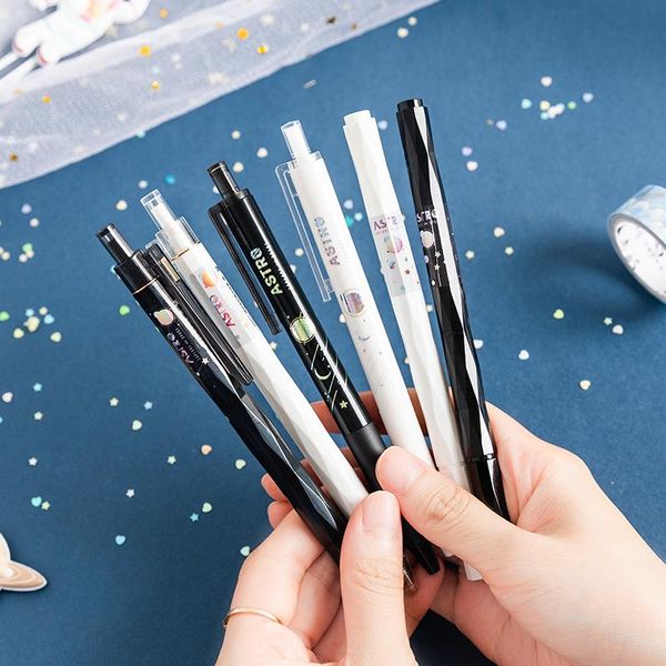 

gel pens white slim 0.38mm black ink smooth writing pen space pattern pretty school stationery 3pcs/lot