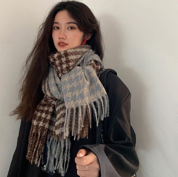 

scarves winter cashmere plaid scarf design warm women pashmina shawl wrap female echarpe thick tassel foulard men muffler mujer, Blue;gray