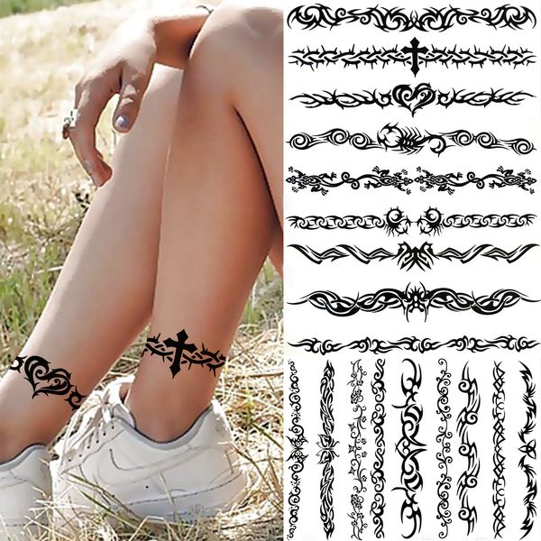 Herz Schwarz Kreuz Temporäre Tattoos Für Frauen Männer Erwachsene Fake Tattoo Aufkleber Tribal Totem Tatoos Papier