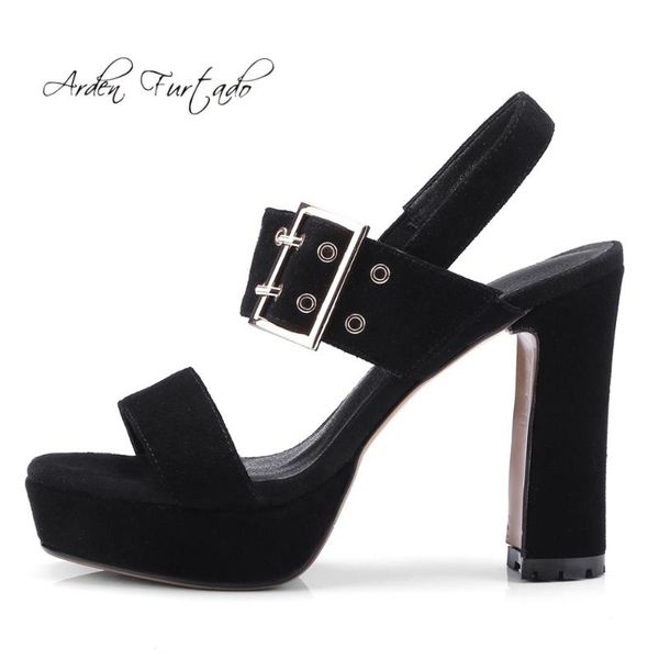 

arden furtado 2021 summer chunky heels platform sandals burgundy nude black suede sling back buckle strap open toe shoes ladies