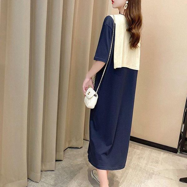 

casual dresses short sleeve dress letter patchwork comfortable lovely o-neck fashion loose chic outwear n style all-match elegant, Black;gray