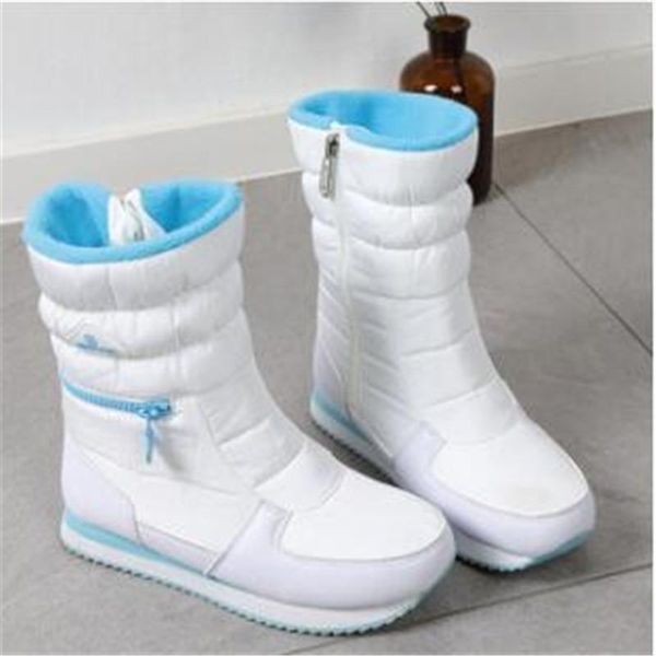 

boots 2021 arrivals warm women snow thick waterproof flat slip-in-tube cotton-padded mid-calf black whit