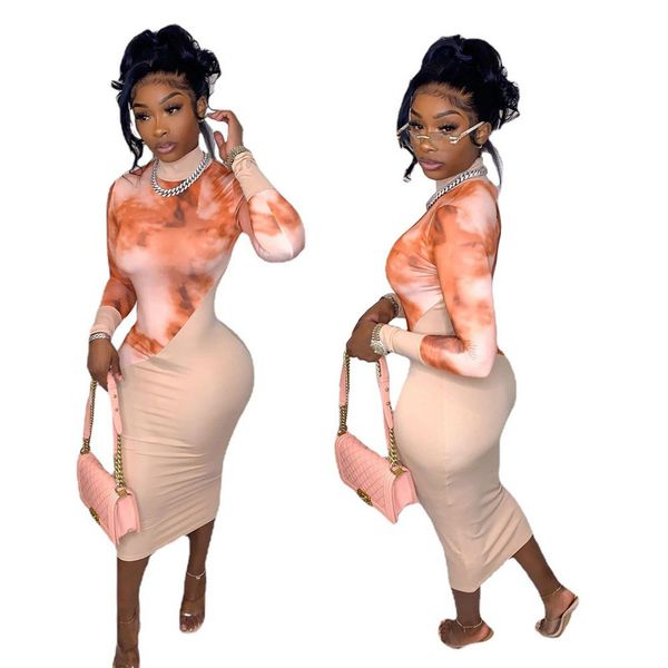 

Fashion women s casual printing stitching high neck dress, Black;gray