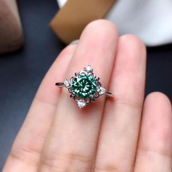

cluster rings big size 2 flashing green moissanite gem ring for women 925 sterling silver shiny better than diamond engagement gift, Golden;silver