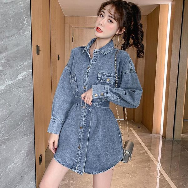 

women's blouses & shirts women shirt blouse spring autumn loose long-sleeved lapel denim dress coat blusas ropa de mujer, White