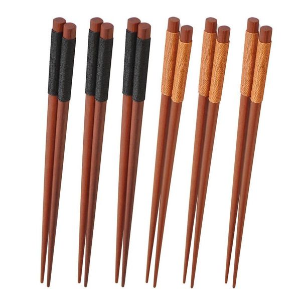 

chopsticks 6 pairs wood chopsticks, reusable chinese korean japanese chop sticks dishwasher safe, non-slip