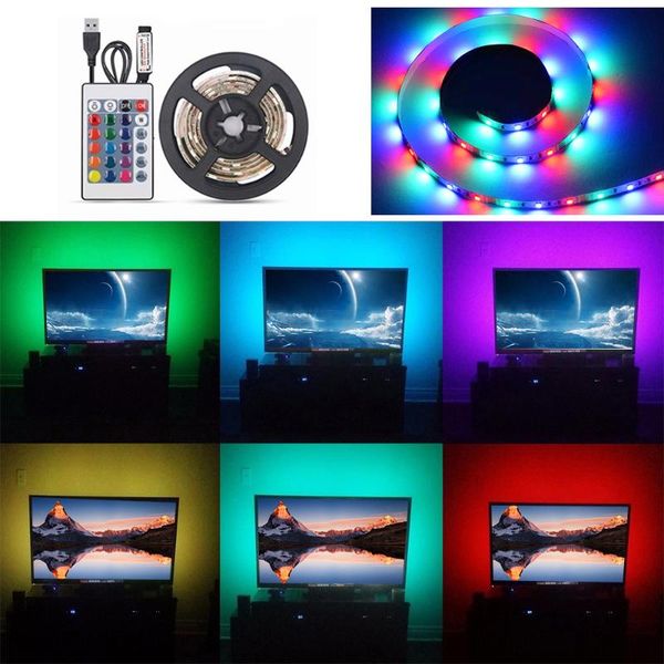 

strips rgb led strip light with remote control usb powered operated dimmable 16 colors changing waterproof neon tape ledstrip smd3825