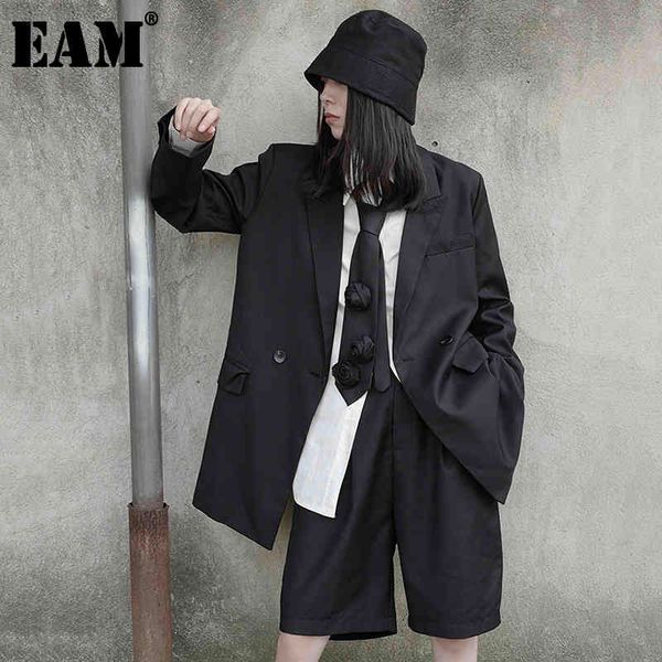

[eam] wide leg knee length pants two piece suit lapel long sleeve black loose fit women fashion spring autumn 1x657 21512, White
