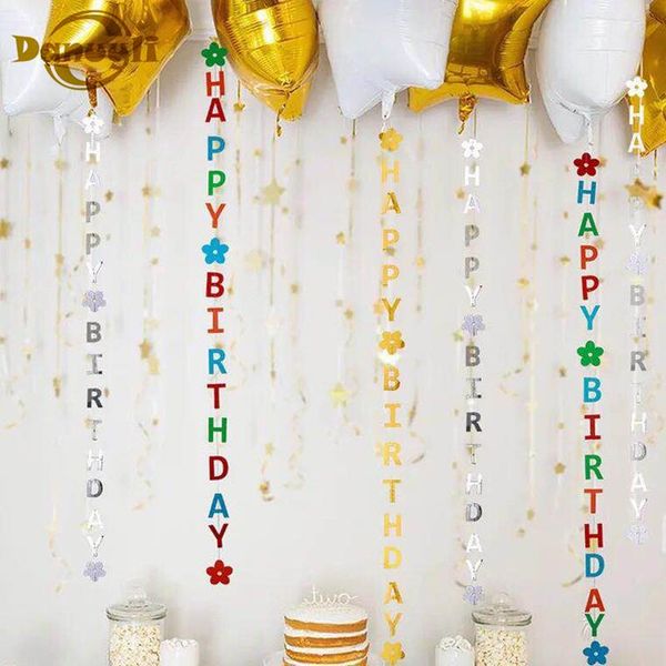 

party decoration gold and silver happy birthday bunting baby show flag