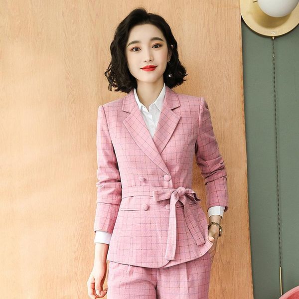 

women's suits & blazers izicfly style autumn winter plaid office uniform blazer set with trouser design pink suit women business work w, White;black