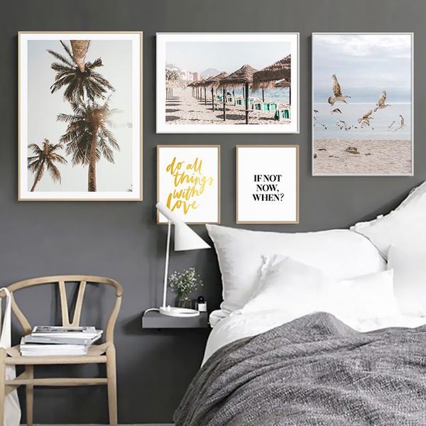 

paintings modern summer seaside landscape poster palm tree print canvas painting nordic style wall art pictures for living room home decor