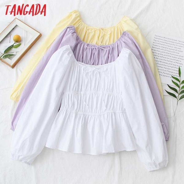 

tangada women retro solid strethy romantic crop blouse shirt long sleeve chic female shirt 5n05 210609, White