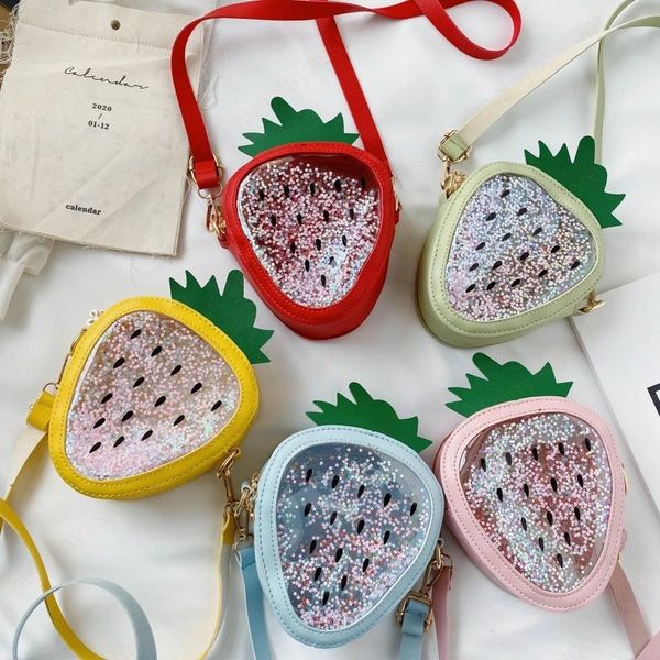 Süße Kinder Obsttasche Kawaii Erdbeere/Ananas Transparente Umhängetaschen für Junge Mädchen Mini Jelly Bag Kinder Klare Geldbörse