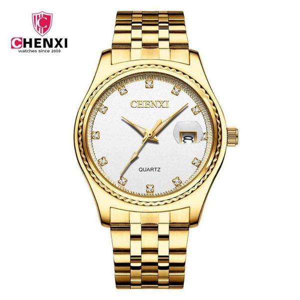 

wristwatches chenxi luxury men watches waterproof quartz date stainless steel gold business watch montre homme, Slivery;brown