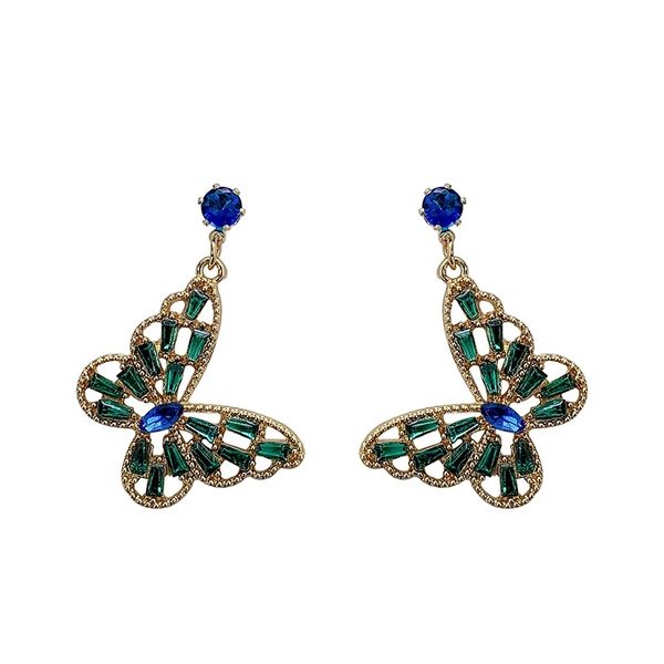 

s925 creative cute crystal butterfly dangle earring insect pendant elegant drop earring for girls daily jewelry party gifts, Silver