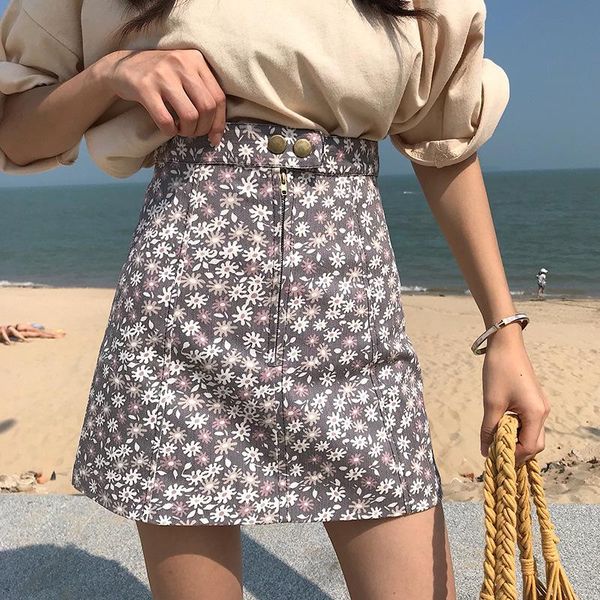 

skirts normov fashion casual summer printing beach skirt woman high waist slim package hip mini a-line, Black