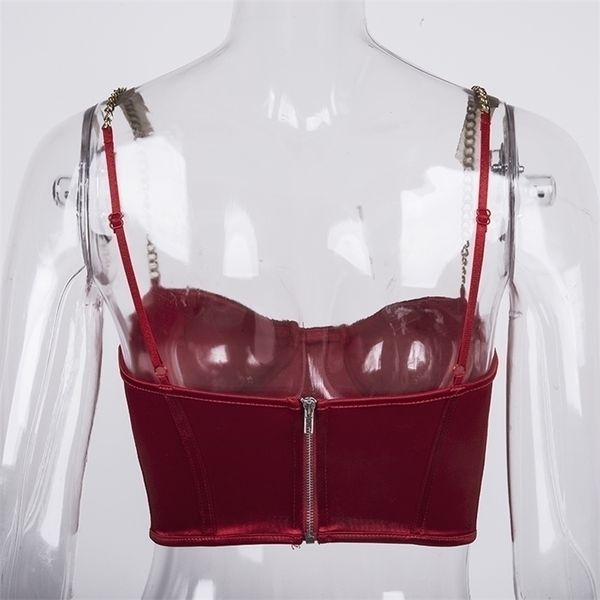 

summer women bustier blackless chain strap padded ped casual satin black crop clothes 2021 s, White