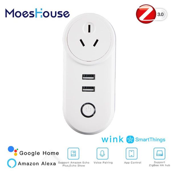 

smart home control au zigbee3.0 dual usb wireless socket plug smartthings app remote echo plus voice work with alexa google home.
