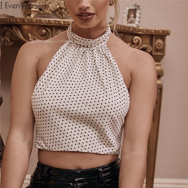 

women's tanks & camis evenworse o-neck exposed navel backless dot pattern bow halter tank 2021 summer fashion slim street women min, White