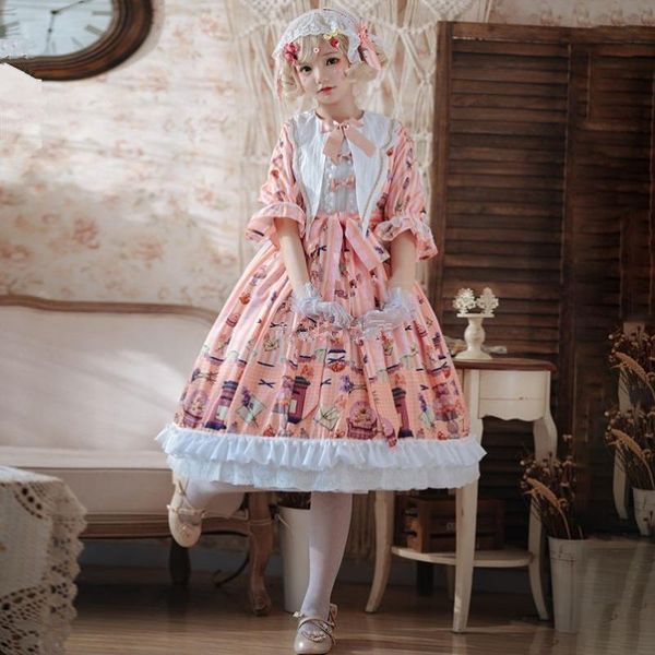 

casual dresses sweet girls lolita dress royal fairy soft sister princess female ruffles stitching original cute gown f1421, Black;gray