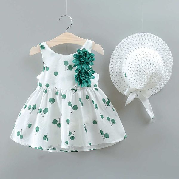 Abito da canotta senza maniche in fiore di ciliegio per bambini Vestito da bambina con stampa di ciliegie Vestito da principessa con stampa di ciliegie + cappello Abiti Set Vestiti Q0716