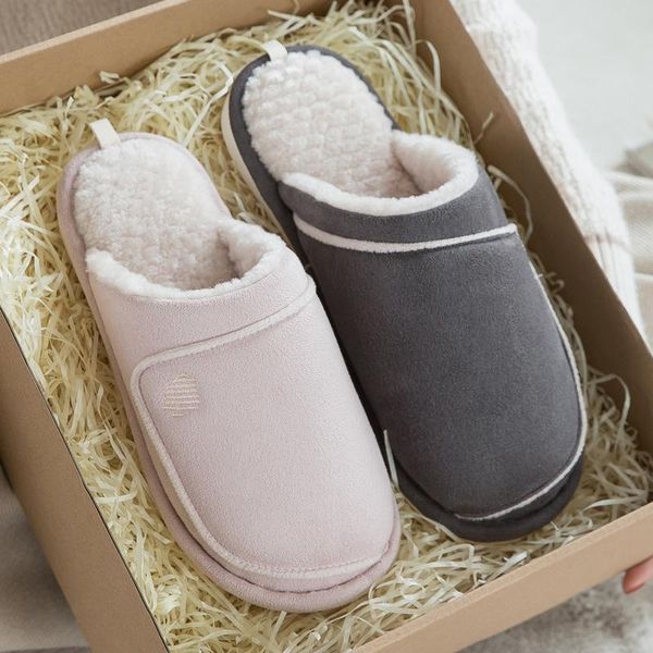 

slippers 2021 women flock faux fur couple plush house bedroom slides winter warm thick bottom non-slip outdoor cotton shoes, Black